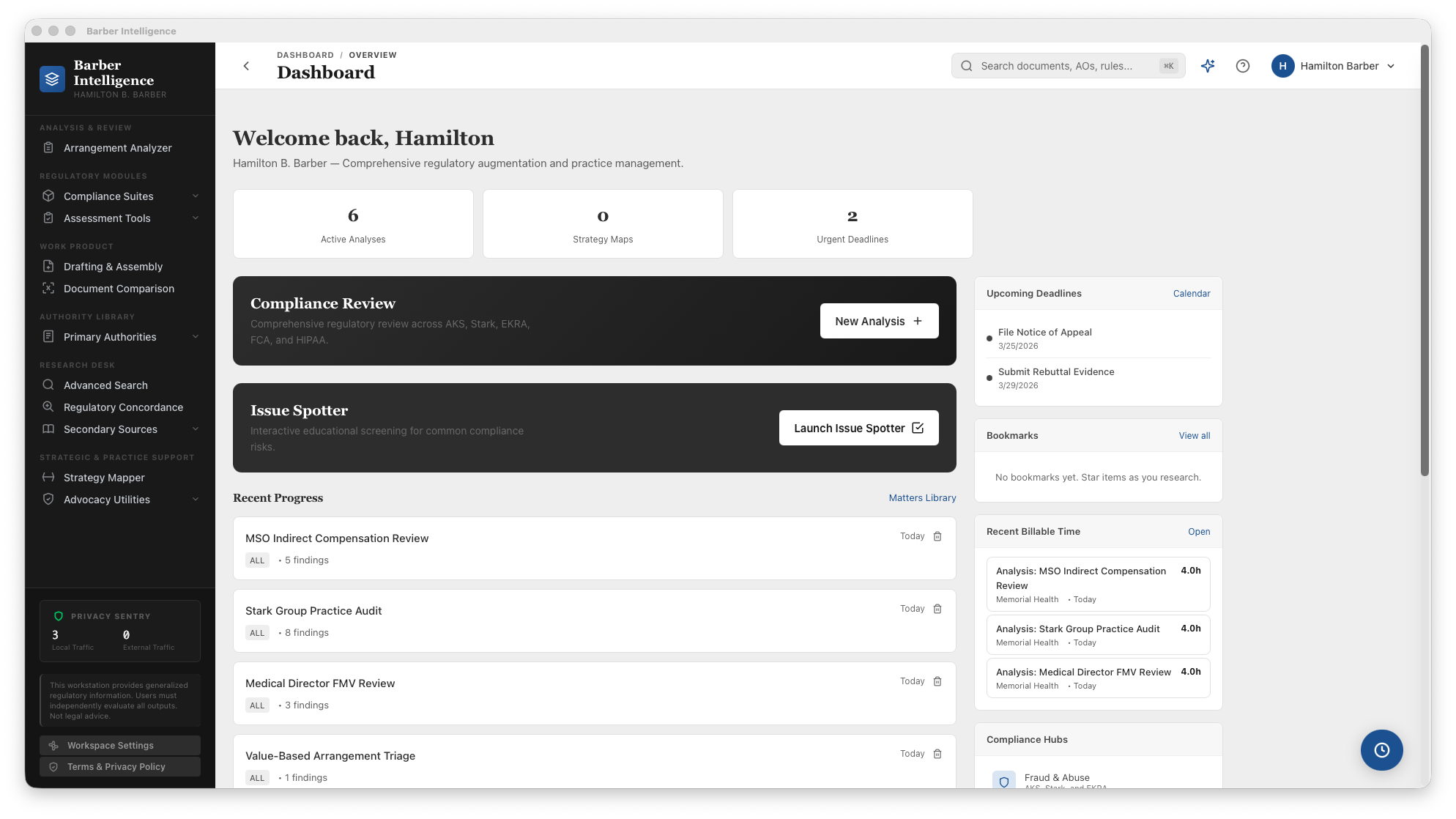 Barber Intelligence Attorney Dashboard